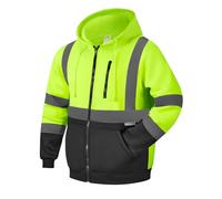 HYCOPROT High Visibility Safety Hoodie Hi Vis Safety Sweatshirts Fleece Lightweight Reflective Work Jacket Pockets Full Zip Safety Coat Drawstring Workwear Wear Warm Top for Men Women EN ISO 20471