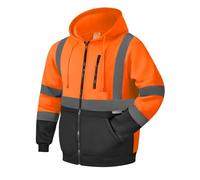 HYCOPROT High Visibility Safety Hoodie Hi Vis Safety Sweatshirts Fleece Lightweight Reflective Work Jacket Pockets Full Zip Safety Coat Drawstring Workwear Wear Warm Top for Men Women EN ISO 20471