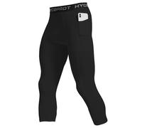 HYCOPROT Mens 3/4 Compression Leggings with Pockets Athletic Tights Sprots Compression Pants Cool Dry Base Layer Trousers for Running Sports Yoga Basketball (Black, XXL)