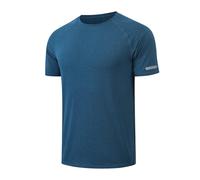 HYCOPROT Men's Sports T-Shirts Quick Dry Breathable Cationic Short Sleeve Tops Moisture Wicking with Reflective Strips on Cuffs Running Workout Bodybuilding Athletic T-Shirts Blue Grey