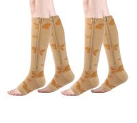 HYCOPROT Zipper Compression Socks for Women Men 2 Pairs Open Toe 15-20 mmHg Compression Stockings for Varicose Veins Running Nurses Pregnancy Travel