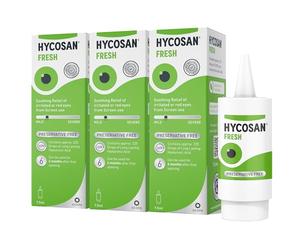 Hycosan Fresh Preservative Free Eyedrops - Contains 0.03% Sodium Hyaluronate and Euphrasia to Reduce Eye Redness - 7.5ml - 3 Pack