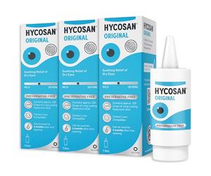Hycosan Original - Triple Pack - Preservative Free Eyedrops - Sodium Hyaluronate 0.1% - Eye Drops for Mild to Moderate Dry Eye Symptoms and Contact Lens Irritation - 3x7.5ml
