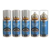 Hycote 3x Silver 1x Lacquer 1x Etch Primer Car Alloy Wheel Spray Paint