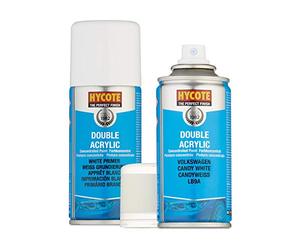 Hycote Double Acrylic VW Candy White Spray Paint 150ml + White Primer Kit