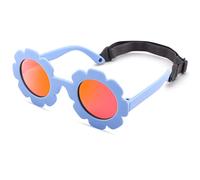 Hycredi Flexible Bendable Flower Baby Polarized Sunglasses with Strap for Newborn Infant Boys Girls Age 0-24 Months, A4*matte Blue/ Orange Red Mirror, Small