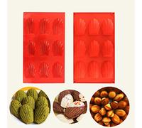 HYCSC 9 Cavity Madeleine Pan, 2Pcs Nonstick Silicone Madeleine Molds, Shell Shape Baking Cake Mold Pan(Red) (2PCSMDLHS)