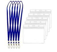 HYCSC Clear Name ID Badge Holder, 4’’ X 3’’ Card Holder, Clear Vinyl Plastic Sleeve with Waterproof Type Resealable Zip and Lanyard, Great for Meeting, School, Hospital(5PCS)