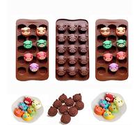 HYCSC Pig Silicone Mould - 15 Cavities Pig Emoticons Candy Mould, Non-Stick Pig Jello Mould, Food Grade Silicone Gummy Moulds for Chocolate, Candy, Jelly, Ice Cube, Resin (3PCS)