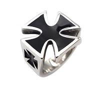 HYCYYFC rings Heavy Metal Iron Cross Ring Men Gold Silver Color 316L Stainless Steel Biker Ring Vintage Punk Jewelry Gift (Main Stone Color : Silver, Ring Size : 15)