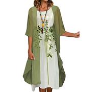 HYCYYFC Women's Evening Dress Long Two-Piece Set, Sleeveless Floral Lace Scoop Neck Dress, Thin Cardigan Jacket, Elegant Evening Dresses for Wedding (Color : Green, Size : L)