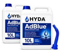 HYDA AdBlue 20 Litres 2 x 10L Ad Blue Diesel Exhaust Fluid DEF for Diesel Cars Vans Trucks Commercial Vehicles ISO 22241 High Purity Urea Solution with 2 Easy Pour Spouts Twin Pack