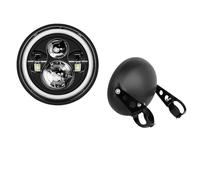 HYDBCNP Headlamp Front Headlight 7.5 Inch LED Retro Bucket Motorcycle Modified Headlight Hi/Lo Beam DRL Matte Black Headlight Housing With Bracket Waterproof Fog Headlights(7.5 all set B)