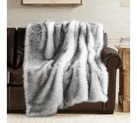 Hyde Lane Long Pile Faux Fur Throw Blanket, Luxury Fluffy with Black Tipped Blankets for Home Couch, Fuzzy Plush Animal Wolf Coat Color Throws for Decoration, Gift for Women, Direwolf, 150x200cm