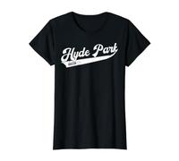 Hyde Park Boston Typographic Retro Distressed Design Value Graphic T-Shirt, Women, Black, L