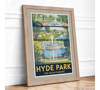Hyde Park Italian Gardens Vintage Framed Wall Art Print A1 (84.1×59.4cm) Oak, Wall Decor for Living Room, Bedroom, Office & Home, Ready to Hang, Art Gift
