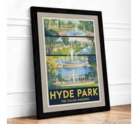 Hyde Park Italian Gardens Vintage Framed Wall Art Print A1 Black