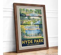 Hyde Park Italian Gardens Vintage Framed Wall Art Print A4 (29.7×21cm) Walnut, Wall Decor for Living Room, Bedroom, Office & Home, Ready to Hang, Art Gift