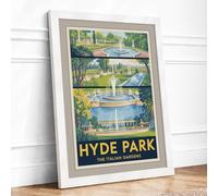 Hyde Park Italian Gardens Vintage Framed Wall Art Print A4 (29.7×21cm) White, Wall Decor for Living Room, Bedroom, Office & Home, Ready to Hang, Art Gift