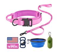 HYDEME Tactical Dog Collar Adjustable Nylon Collar with Control Handle and Heavy Metal Buckle for Medium and Large Dogs, with Patches&Airtags Case&Poop Bag Dispenser&Portable Bowl. (L, Pink-Set)