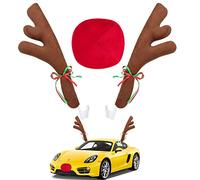 Hydencamm Car Reindeer Antler Kit Nose, Car Reindeer Antlers Christmas for Car Window Roof-Top & Front Grille, Auto Reindeer Antler and Nose Kit Decoration Set for Car SUV Van Truck