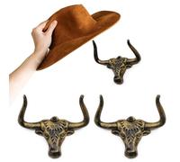 HYDERMUS Cowboy Hat Rack for Wall 2 Pack Modern Cast Iron Cowboy Hat Holder Cowgirl Hat Hanger Western Decor Longhorn Wall Hooks Closet Bedroom Living Room Antique Gold Men's Western Gifts