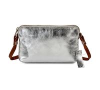 HYDESTYLE Metallic Nel Clutch Bag, Casual/Party Handbag compact Travel with Zip Closure, Designer Shoulder Bag with Multiple Pockets & Compartments for Women -Silver