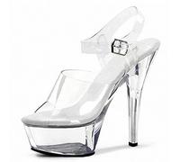 HYDgfiuf Women's 15CM Stiletto High Heels Transparent Platform Sandals Sexy Stripper Club Pole Dancing Wedding Dress Party Shoes Large size 35-46,Clear,41