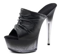 HYDgfiuf Women's Black Folds High Heels Platform Mules Sandals Sexy Stripper Club Pole Dancing Wedding Dress Party Shoes Large Size 34-45,Black,41
