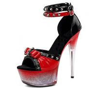 HYDgfiuf Women's Rivet High Heels 15CM Stiletto Black Platform Sandals Sexy Stripper Club Pole Dancing Wedding Dress Party Shoes Unisex Plus Size,Red,41