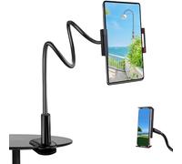 HYDGYC Gooseneck Tablet Holder for Bed, Stand Tablet 4.1-6.7" for Desk,Universal 360° Flexible Stand with Long Arms Clamp-Black