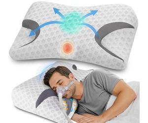 Hydomi Cpap Pillow For Side Sleepers - Fits All Mask Types - Adjustable Memory Foam With Contoured Cutouts Back & Stomach