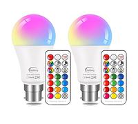 HYDONG Colour Changing Light Bulb B22 Bayonet 10W RGBW LED Light Bulbs with Remote Control,12 Color for Home Decoration, Party, Mood Ambiance Lighting-2 Pack