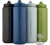Hydra Cup 4 PACK - 32oz Squeeze Water Bottles, Monochromatic Color Scheme Set, Use as Shaker Cups with Barbell Blender Wire Whisk, Sport & Bike Hydration, Printed Measurement Lines, Squirt, Dark