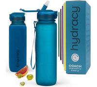 Hydracy Motivational Water Bottle with Time Marker and Straw Lid 1 L | Leakproof,BPA Free Tritan,No Sweat Neoprene Sleeve,Shatterproof,Carry Strap,Daily Intake Tracking for Fitness & Outdoors