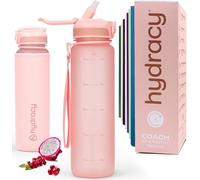 Hydracy Motivational Water Bottle with Time Marker and Straw Lid 1 L | Leakproof,BPA Free Tritan,No Sweat Neoprene Sleeve,Shatterproof,Carry Strap,Daily Intake Tracking for Fitness & Outdoors