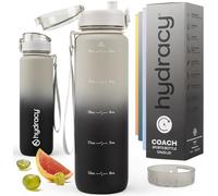 Hydracy Water Bottle with Time Marker -Large 1 Litre BPA Free Water Bottle -Leak Proof Gym Bottle with Fruit Infuser Strainer & Times to Drink - Gradient Moongray Charcoal