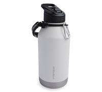 Hydragear Zenith Straw Stainless Steel Bottle with Carabiner, Compass, Signal Whistle, and Fire Starter - 64 Oz - Snow Drop Powder Coat