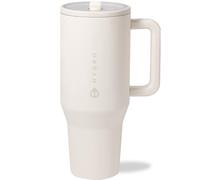 HydraJug HydroJug Traveler - 40 oz Water Bottle with Handle & Flip Straw - Fits in Cup Holder, Leak Resistant Tumbler-Reusable Insulated Stainless Steel & Rubber Base - Gifts for Women & Men, Cream