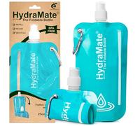 HydraMate Collapsible Water Bottle - 750ml, BPA Free. Lightweight, Foldable, Roll Up, Squeezable Pouch, Carabiner Clip - Perfect for Travel, Festivals, Hiking, Camping. Aqua