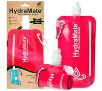 HydraMate Collapsible Water Bottle - 750ml, BPA Free. Lightweight, Foldable, Roll Up, Squeezable Pouch, Carabiner Clip - Perfect for Travel, Festivals, Hiking, Camping. Pink