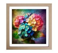 Hydrangea Abstract Art No.1 Framed Wall Art Print, Ready to Hang Picture for Living Room Bedroom Home Office, Oak 18 x 18 Inch (45 x 45 cm)