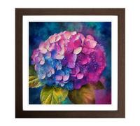 Hydrangea Abstract Art No.3 Framed Wall Art Print, Ready to Hang Picture for Living Room Bedroom Home Office, Walnut 18 x 18 Inch (45 x 45 cm)