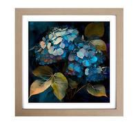 Hydrangea Abstract Expressionism Framed Wall Art Print, Ready to Hang Picture for Living Room Bedroom Home Office, Oak 18 x 18 Inch (45 x 45 cm)