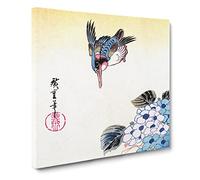 Hydrangea and Kingfisher by Utagawa Hiroshige Canvas Print | Gallery Wrapped 30mm Frame Wall Art | 14x14 inches | Ready to Hang | Asian Bird Picture | Living Room Bedroom Lounge Office