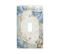 Hydrangea Bathroom Single Light Switch Cover Plate, Coastal Rustic Lavender Shell Summer Blue Plastic Standard Size Switch Plate Decorative for Home Living Room New Apartment Decor (Single)