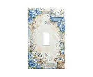 Hydrangea Bathroom Single Light Switch Cover Plate, Coastal Rustic Lavender Shell Summer Blue Plastic Standard Size Switch Plate Decorative for Home Living Room New Apartment Decor (Single)
