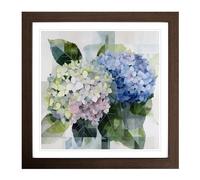 Hydrangea Bauhaus Framed Wall Art Print, Ready to Hang Picture for Living Room Bedroom Home Office, Walnut 18 x 18 Inch (45 x 45 cm)