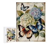 Hydrangea & Butterfly Symphony 500 Piece Wooden Jigsaw Puzzle for Adults - Botanical Art Puzzle for Stress-Free Creativity, Relaxing Hobby for Nature Lovers, Finished Size 21 x 15 Inches