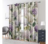 Hydrangea Curtains for Living Room, Bedroom, Green Leaf Flower Blackout Curtains 46 x 54, patterned Drapes 54 inch Drop, Thermal Insulated Eyelet Window Treatments, 2 PanelsJC383